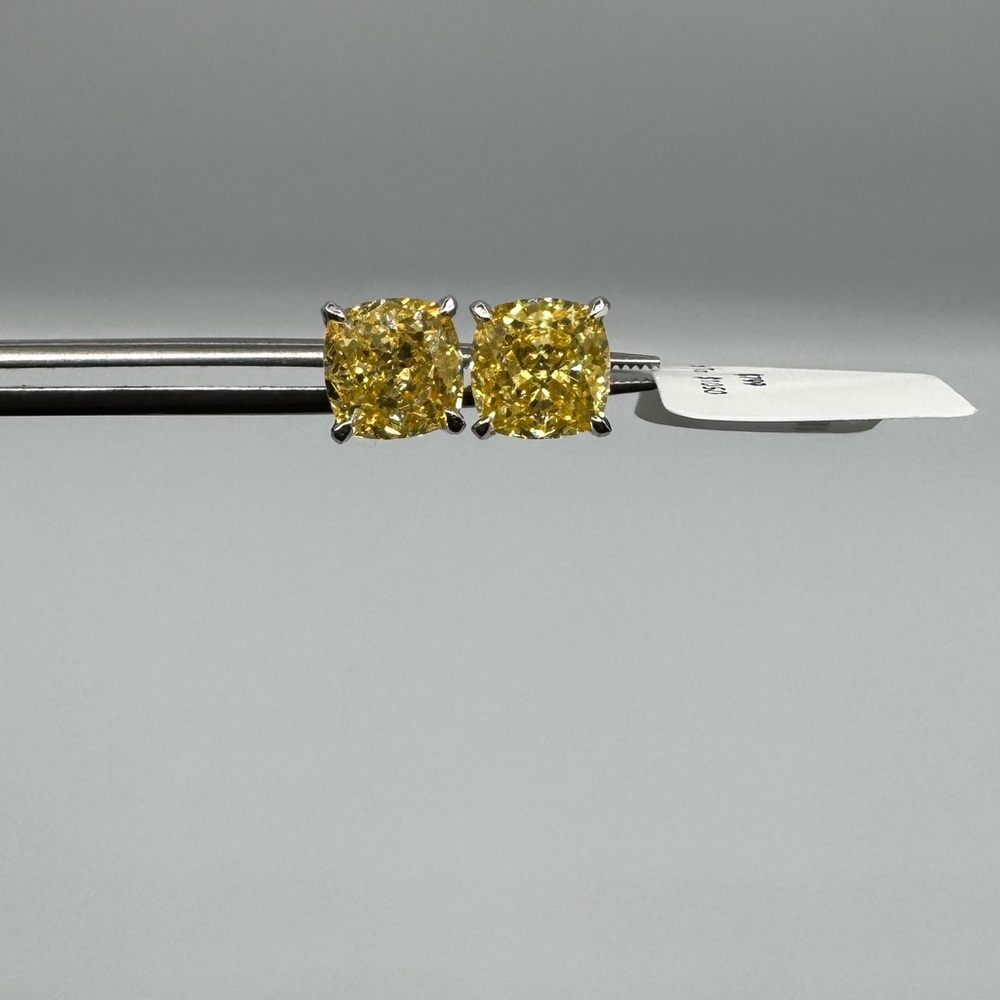 2ct Canary Cushion Cut Studs - Picture 14 of 15